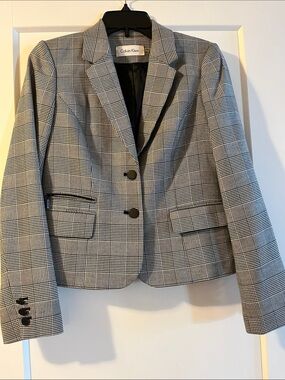 Calvin Klein Gray & Black Glen Plaid Tailored Blazer